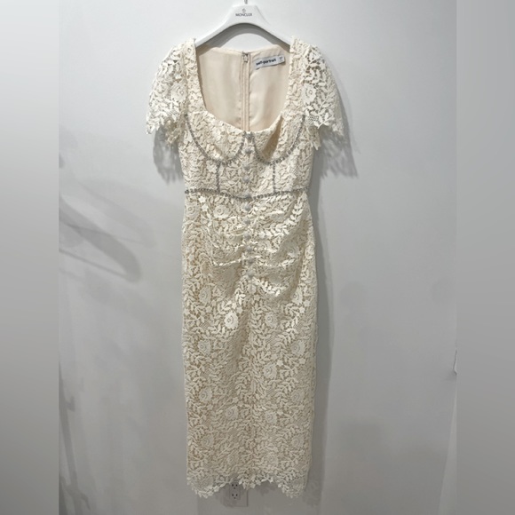 Self Portrait Cream Rose Lace Midi Dress - Picture 2 of 3